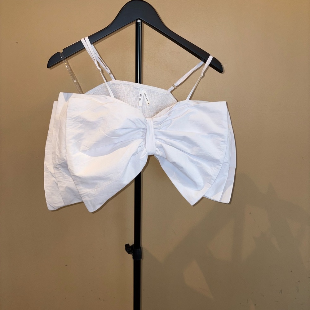 Truth White Oversized Bow-Front Crop Top/ Tibe top with Smocked Back